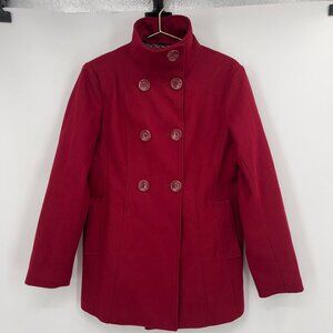 Steve Madden Red Wool Blend Double-Breasted Peacoat Jacket Women’s Size L